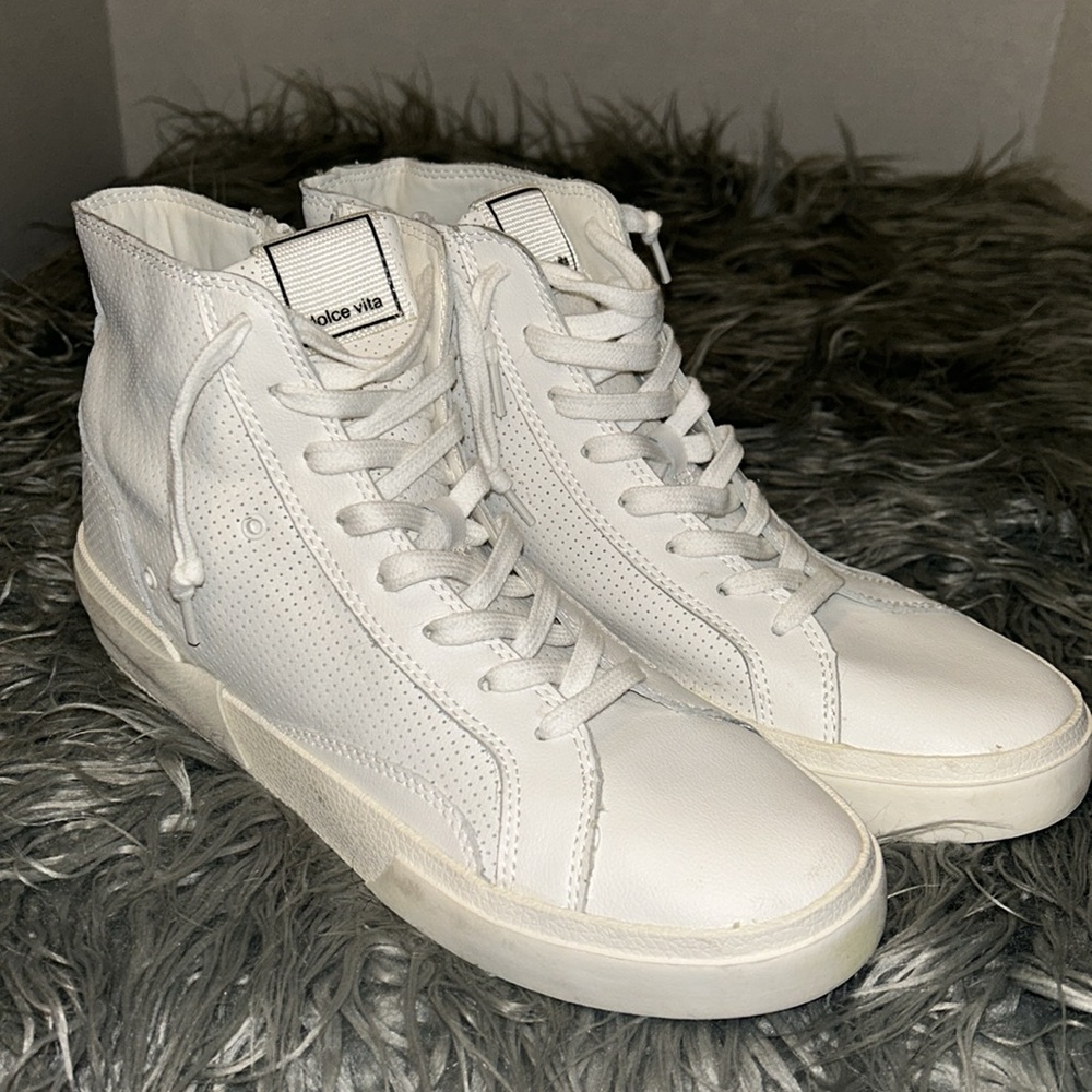 Dolce Vita Women's Zohara Classic White Leather Hi-Top Side Zip Sneakers 8 1/2